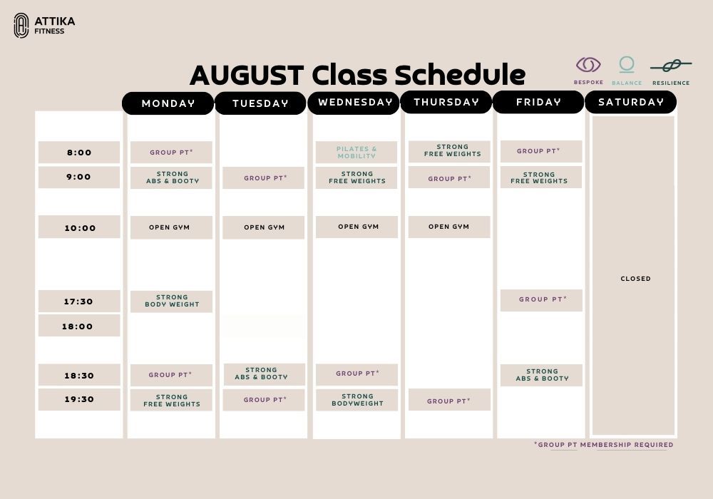 August Class Schedule: Updated