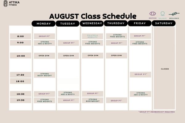 August Class Schedule: Updated
