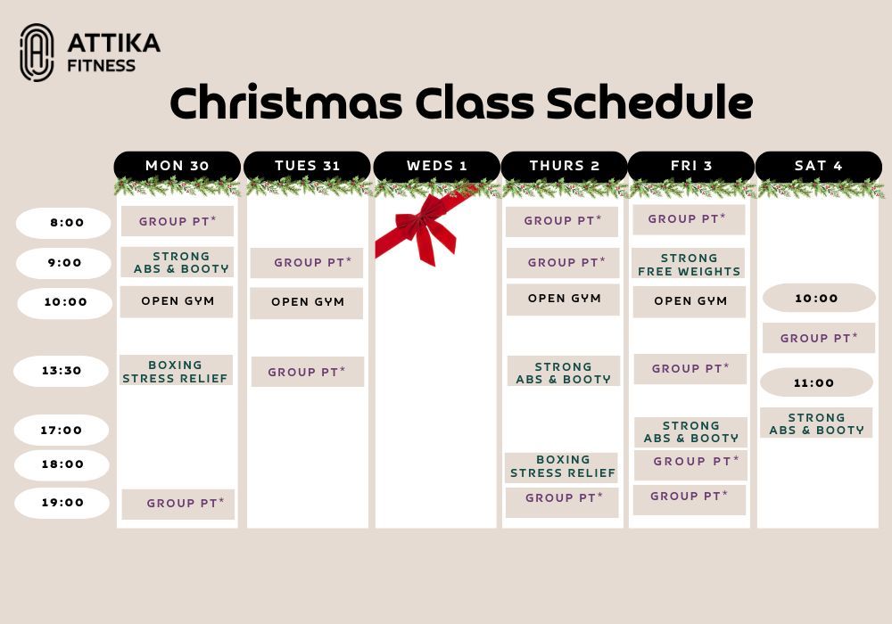 Christmas Class Schedule week 2