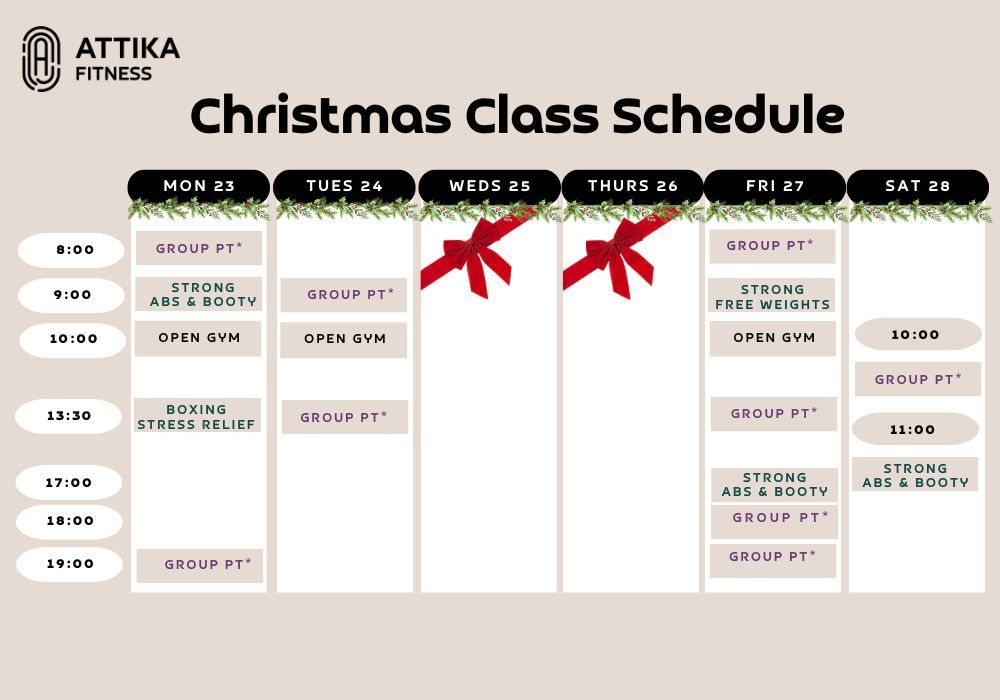 Christmas Class Schedule